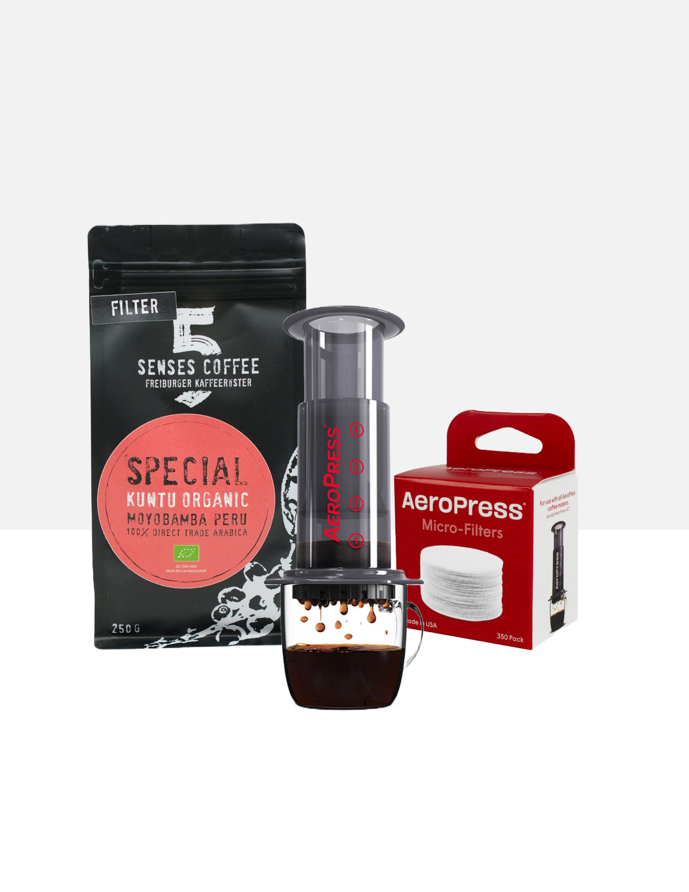 AeroPress Set Startpaket: 250gr Filter Kaffee + Filter + AeroPress